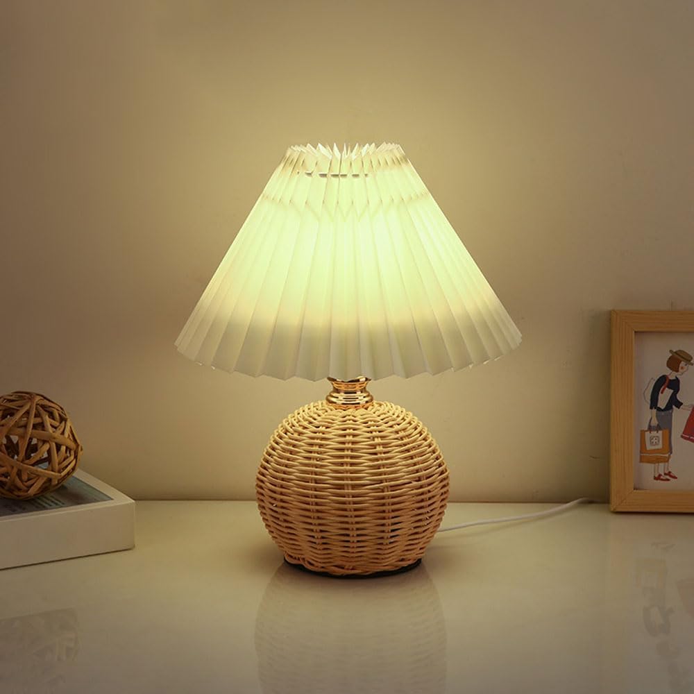 Outdoor Furniture Sale - SCKDAY LED Plissierte Tischlampe mit Rattan-Basis