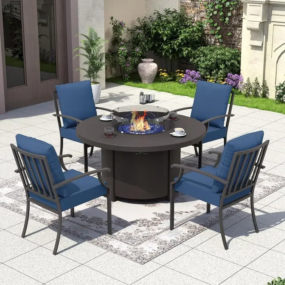 Outdoor Furniture Set With Fire Pit - 5-teiliges Gartenmöbel-Set mit rundem Feuertisch und