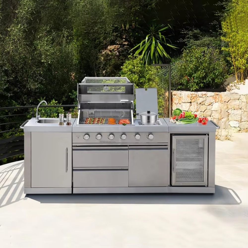 Outdoor Furniture Bali - Outdoor-Küche mit Dachüberdachung Wetterfestes BBQ-Schrank-Set Edelstahl