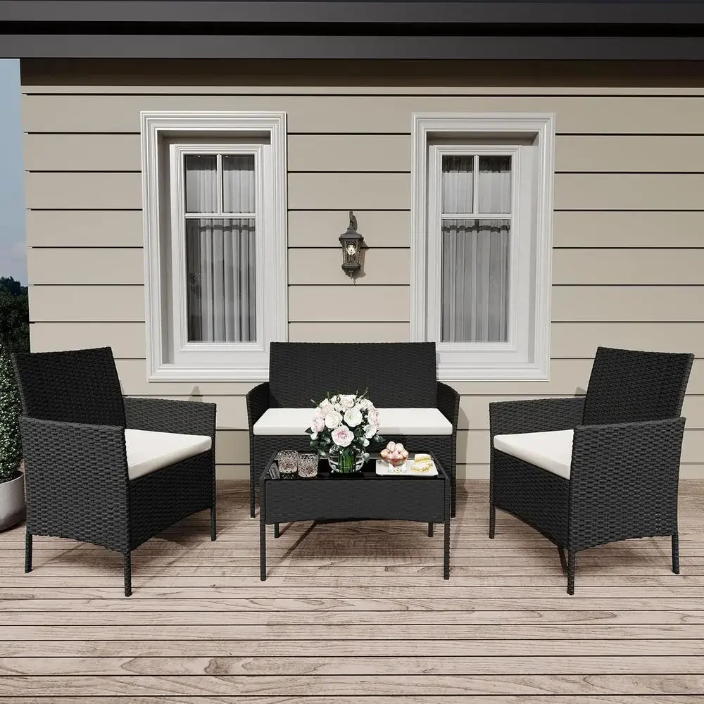 Outdoor Furniture Loveseat - 4-teiliges Gartenmöbel-Set aus Rattan mit 2