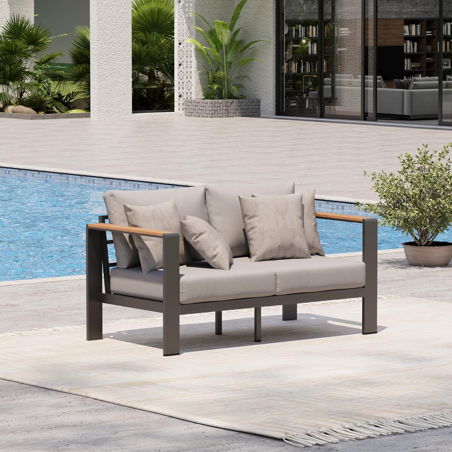 Outdoor Furniture Loveseat - Aluminium-Outdoor-Loveseat-Sofa, wetterfeste Gartenmöbel mit waschbaren Kissen