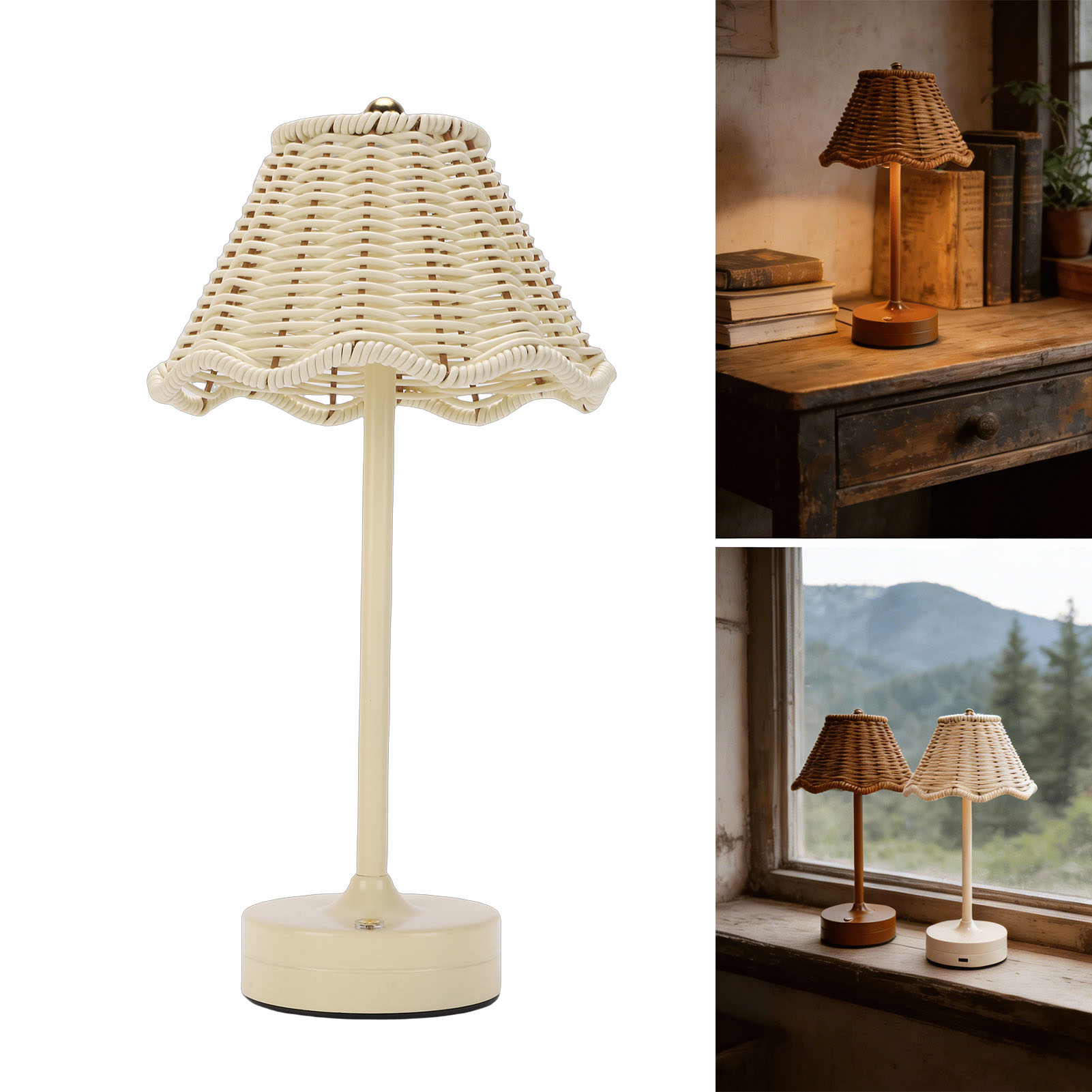 Outdoor Furniture Sale - LED Vintage Rattan Tischlampe 3 Farben