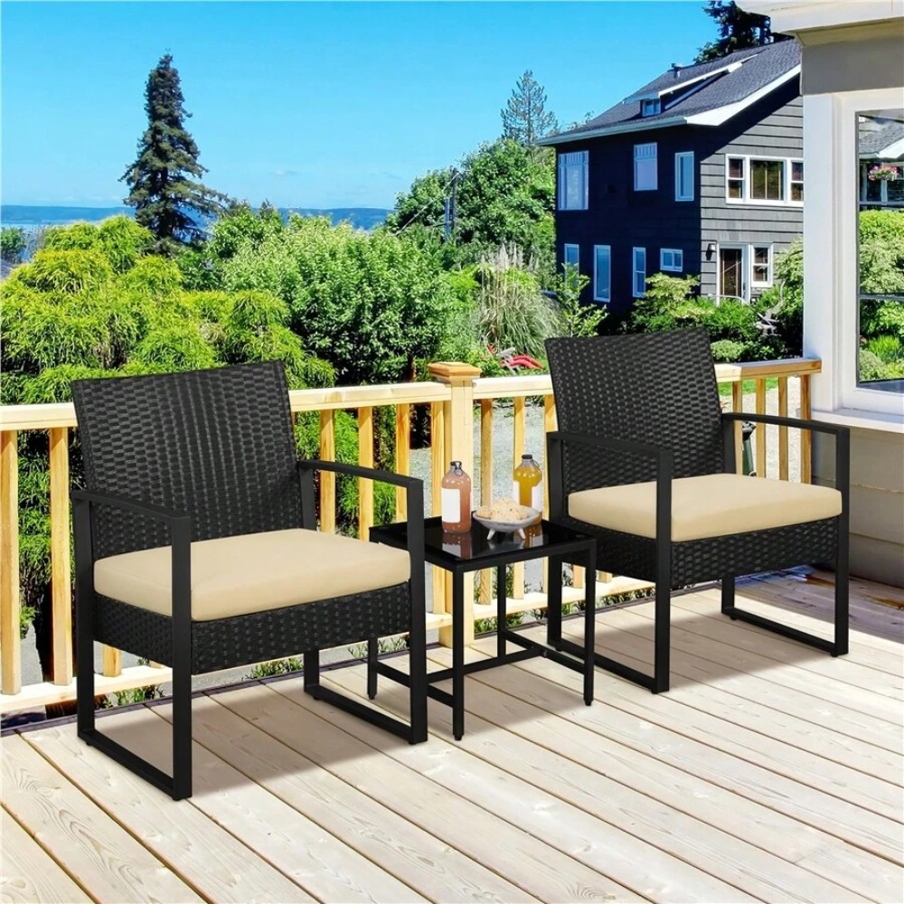Outdoor Furniture Design - 3-teiliges Outdoor-Möbelset aus Rattan mit 2