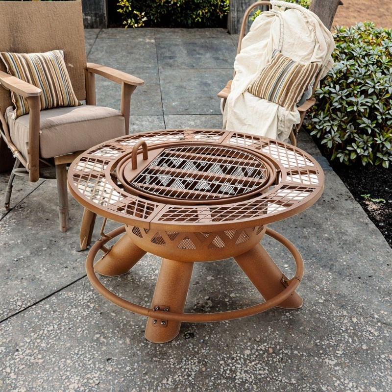 Outdoor Furniture Set With Fire Pit - 2026 Moderner Outdoor-Stahlgrill mit Holzkohle und