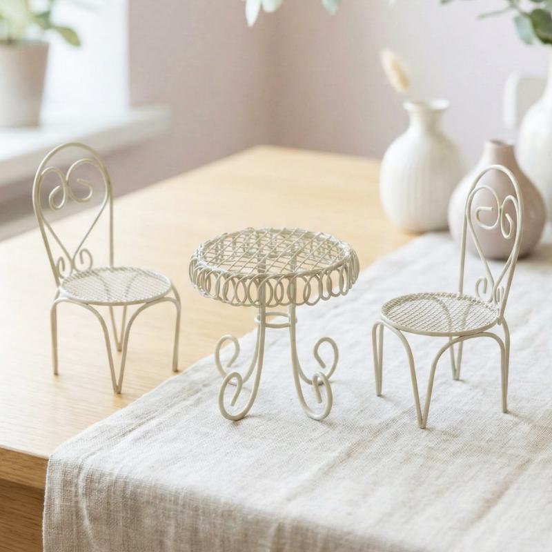 Outdoor Furniture Design - 1/3-teiliges Puppenhaus-Garten-Display-Ornament, Requisiten-Zubehör, Miniatur-Tisch-Stuhl-Modell, winzige Heimdekoration,