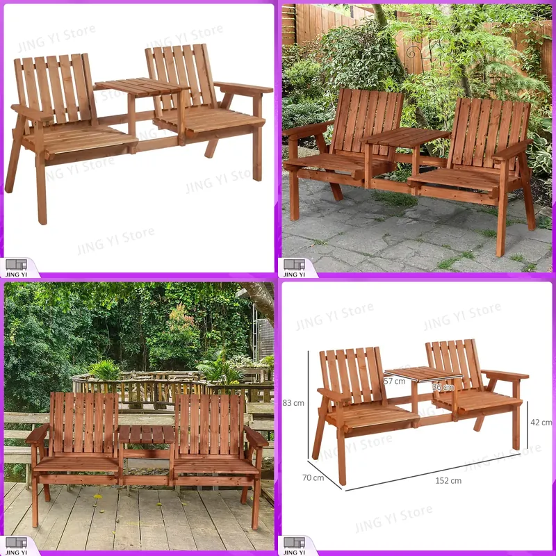 Outdoor Furniture Loveseat - 2-Sitzer Gartenbank aus Holz mit Tisch-Set