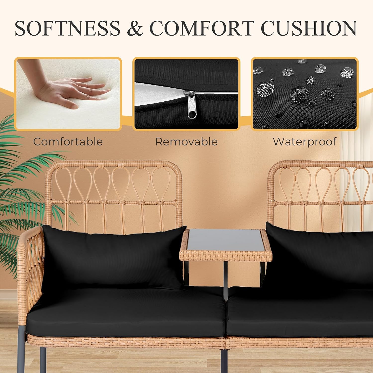 Rattan-Liebessofa mit Glastisc – Outdoor Furniture Loveseat Bewertung und Preis