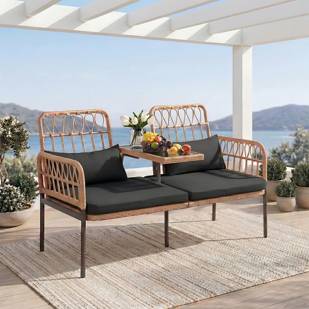 Rattan-Liebessofa mit Glastisc – Outdoor Furniture Loveseat Bewertung und Preis