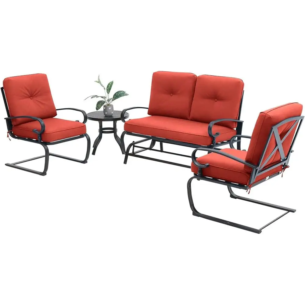 4-teiliges rotes Outdoor-Schmi – Outdoor Furniture Loveseat Bewertung und Preis