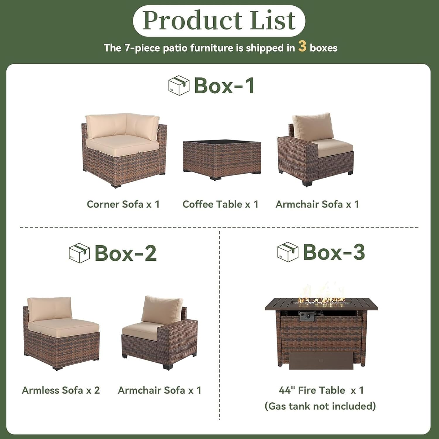 7-teiliges Gartenmöbel-Set mit – Outdoor Furniture Set With Fire Pit Bewertung und Preis