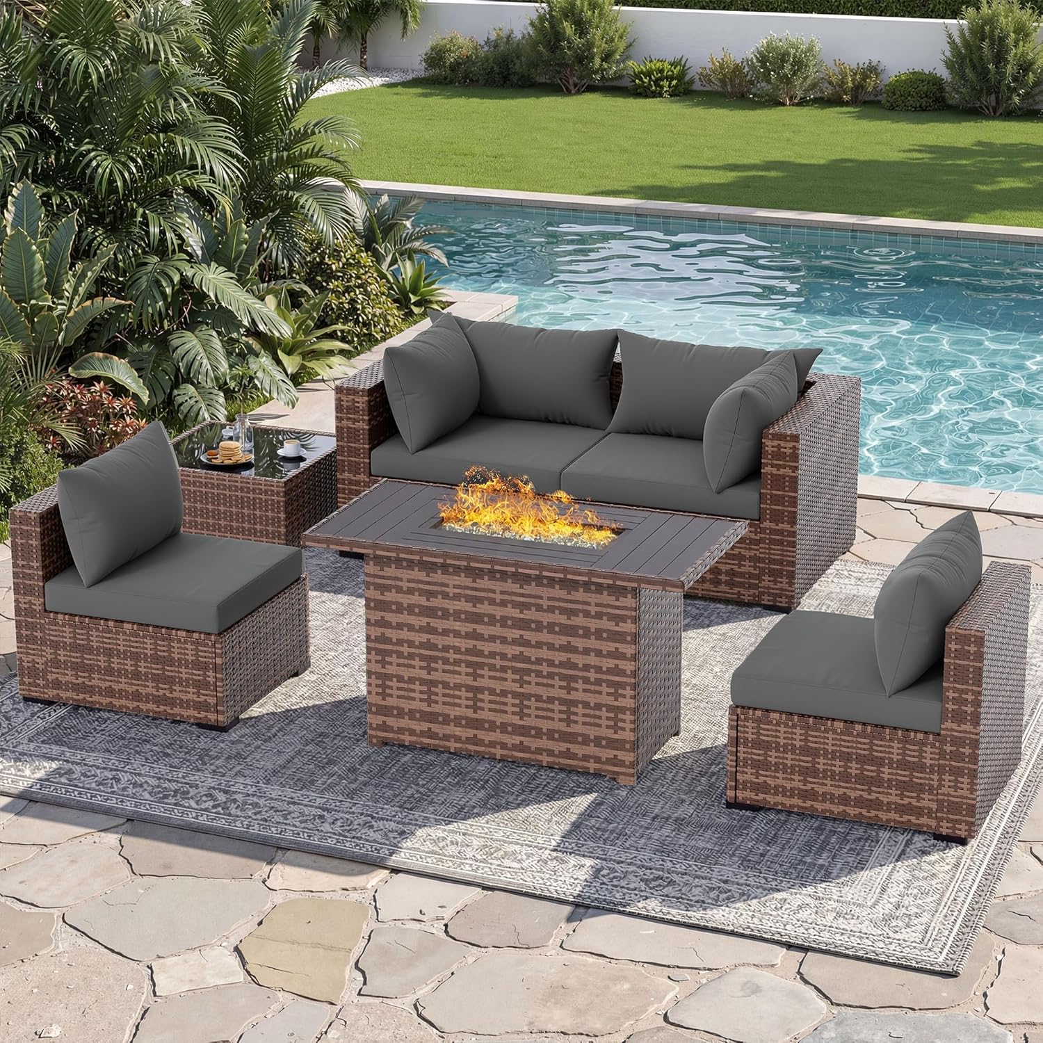 5-teiliges Outdoor-Sofa-Set mi – Outdoor Furniture Set With Fire Pit Bewertung und Preis