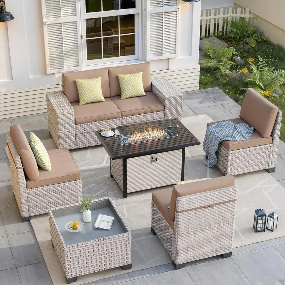 7-teiliges Outdoor-Terrassenmö – Outdoor Furniture Set With Fire Pit Bewertung und Preis