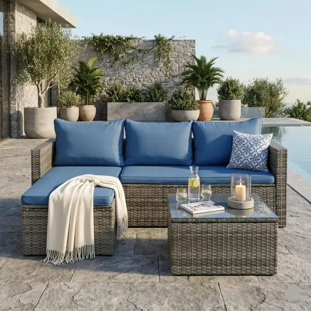 4-teiliges Outdoor-Rattan-Gart – Outdoor Furniture Set With Fire Pit Bewertung und Preis